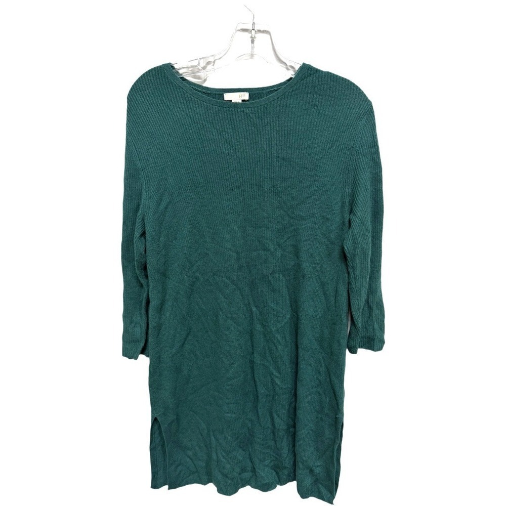 J Jill Green Ribbed Knit Sweater Tunic / Dress Size S Wool Blend Split Side Fall